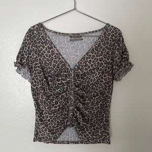 Urban Outfitters Leopard Puff Sleeve Top with Ruching